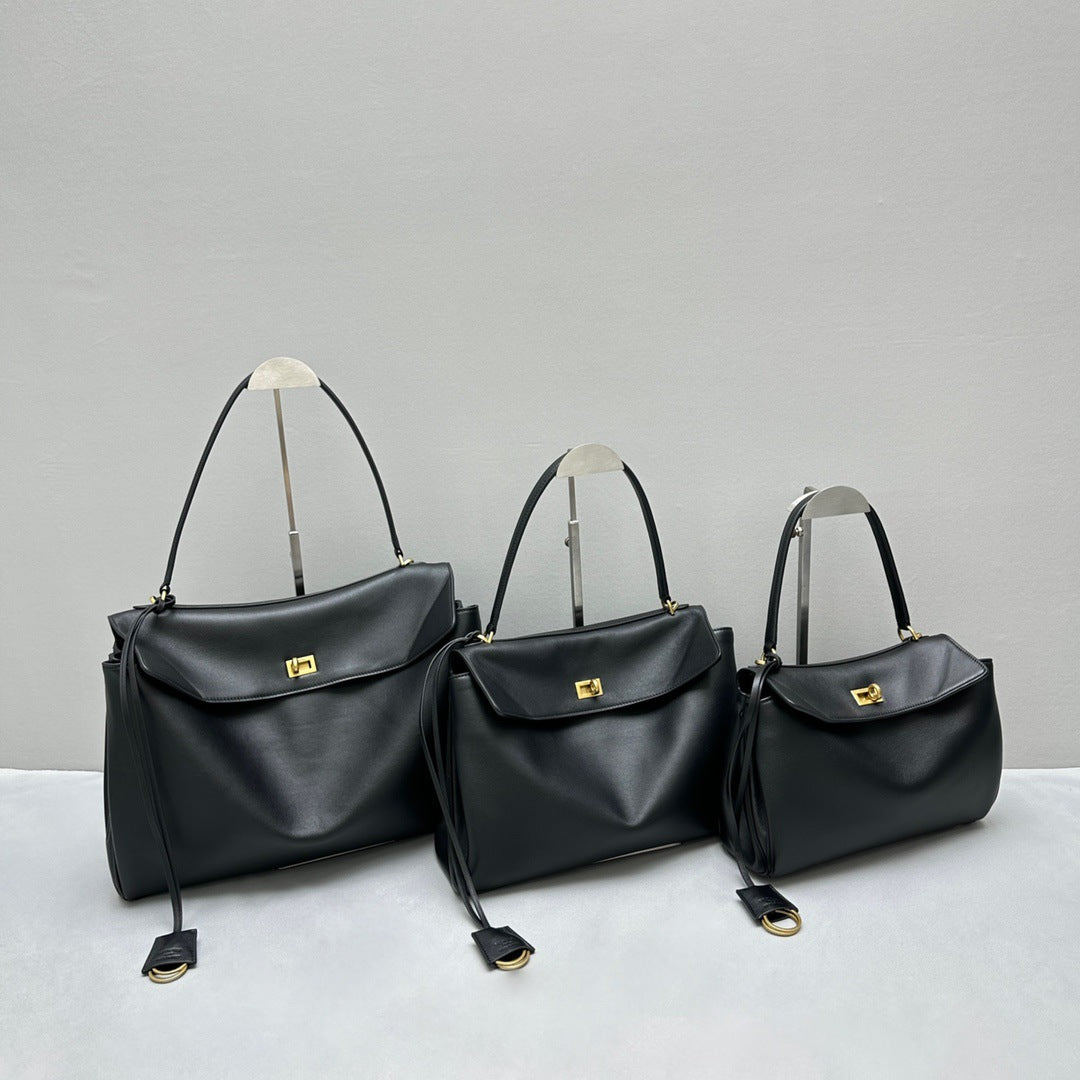 Large Capacity Black Leather Tote Bag for Women