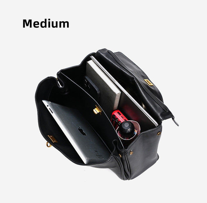 High-Quality Black Leather Shoulder Bag for Busy Women