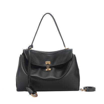 Black Soft Leather Crossbody Tote Bag