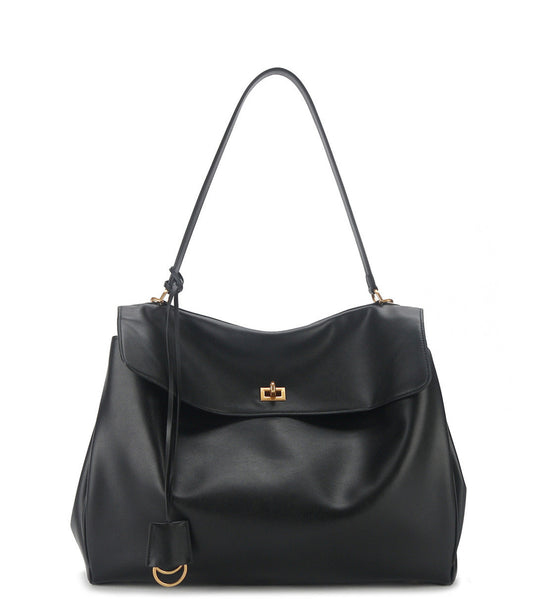 Women’s Black Soft Leather Tote Bag for Work and Shopping