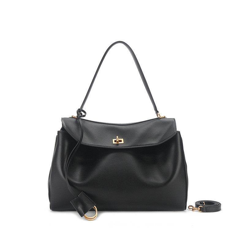 Women’s Black Leather Shoulder Bag with Adjustable Straps