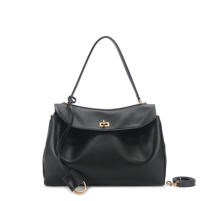 Women’s Black Leather Shoulder Bag with Adjustable Straps