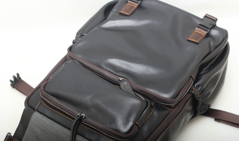 Distinctive Design Leather Backpack for Men with Computer Compartment woyaza