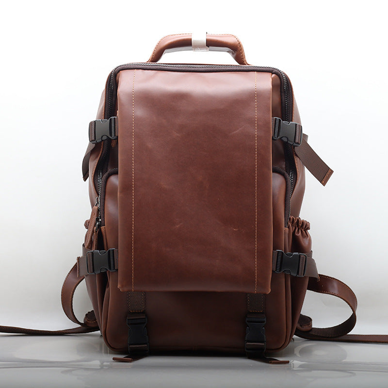 Retro Style Leather Backpack with Laptop Compartment for Men woyaza