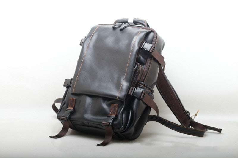 Large Capacity Retro Leather Men's Backpack with Computer Sleeve woyaza