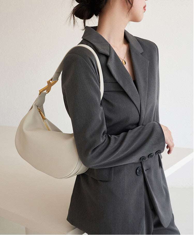 Chic Genuine Leather Women's Arc-shaped Shoulder Bag woyaza
