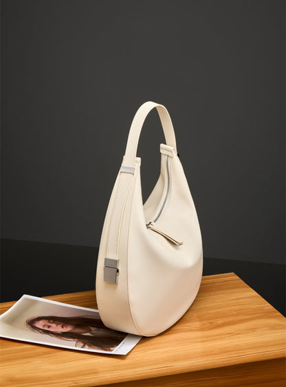 Elegant Ladies Genuine Leather Semicircular Shoulder Bag for Formal and Casual Occasions