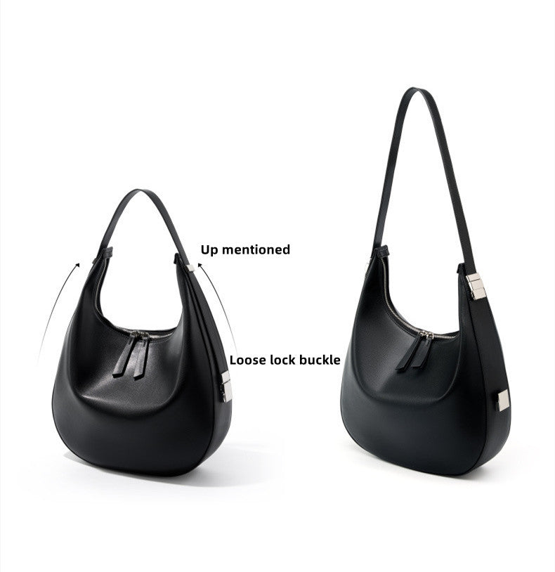 Ladies Versatile Semicircular Leather Shoulder Bag with Sturdy Handle for Carrying by Hand or Shoulder