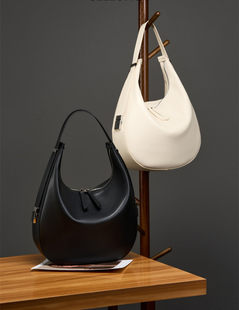 Minimalist Genuine Leather Semicircular Shoulder Bag