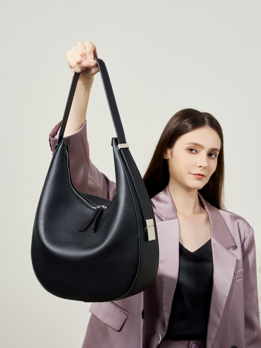 High-Quality Women's Leather Shoulder Bag with Semicircular Design, Hand-Carry or Shoulder Strap