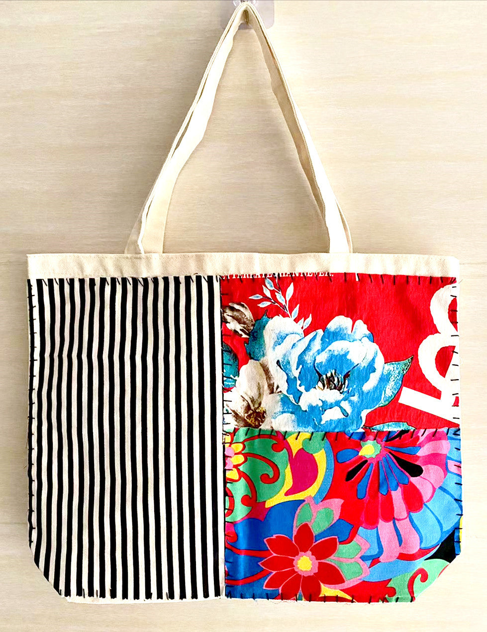 Unique Handmade Patchwork Canvas Tote Bag with Large Capacity