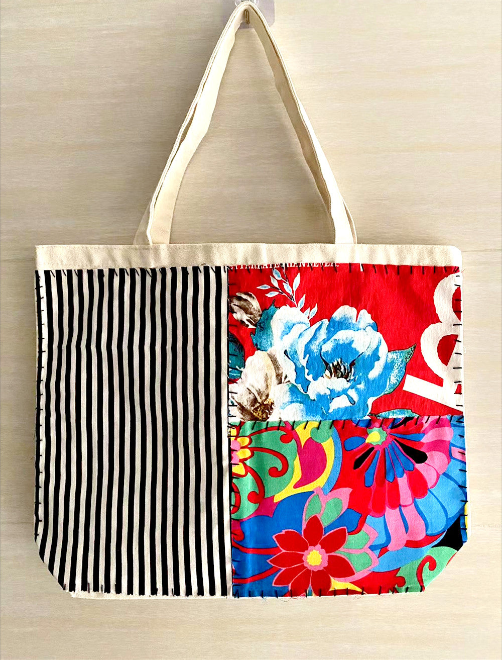 Sturdy and Durable Handcrafted Canvas Tote Bag with Patchwork