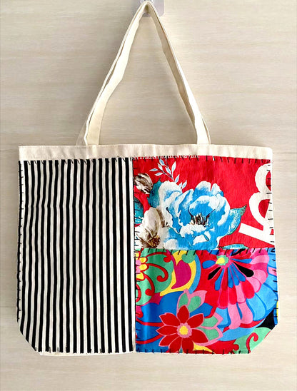 Custom Designed Patchwork Canvas Tote Bag for Everyday Use