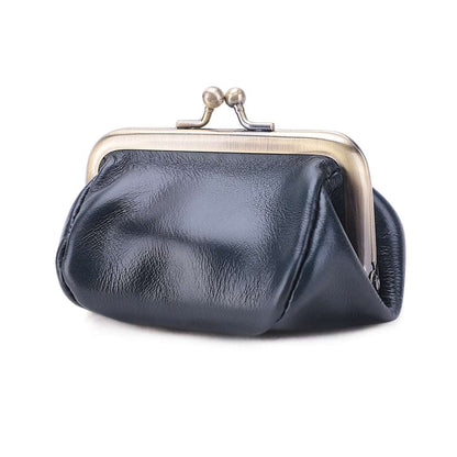Contemporary Leather Coin Bag Metal Hinge Closure woyaza