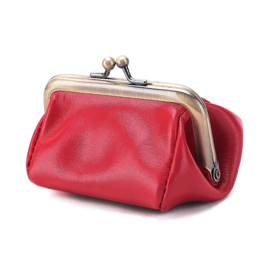 Fine Leather Coin Purse with Metal Hinge Closure woyaza