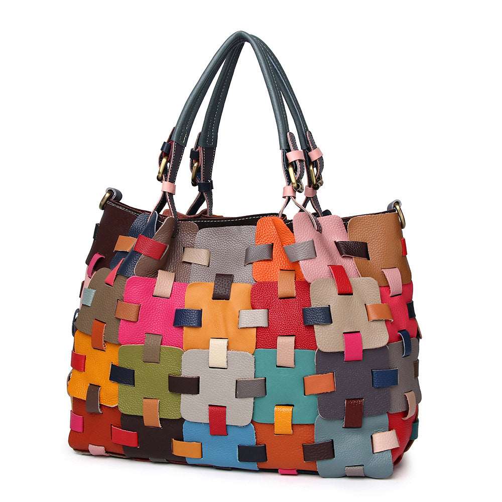 Artisan Leather Woven Tote Purse Woyaza