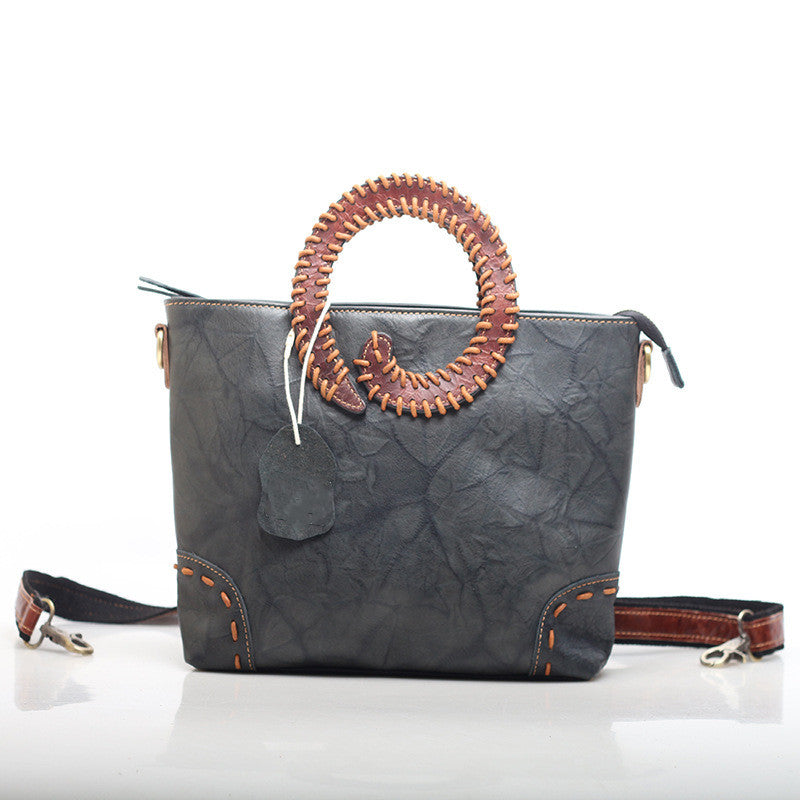 Artisanal Leather Work Tote with Removable Shoulder Strap Woyaza