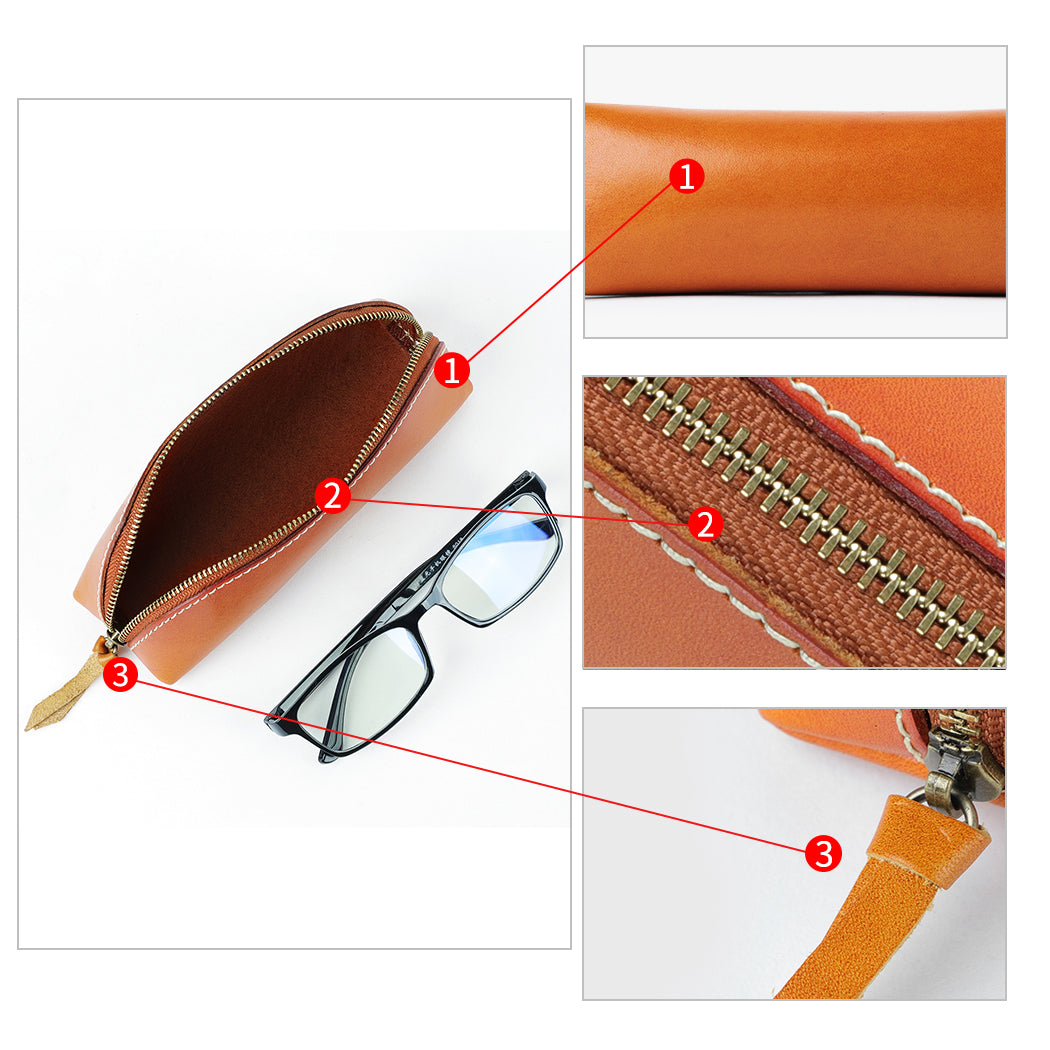 Genuine Leather Retro Eyeglass Sleeve Pen Bag woyaza