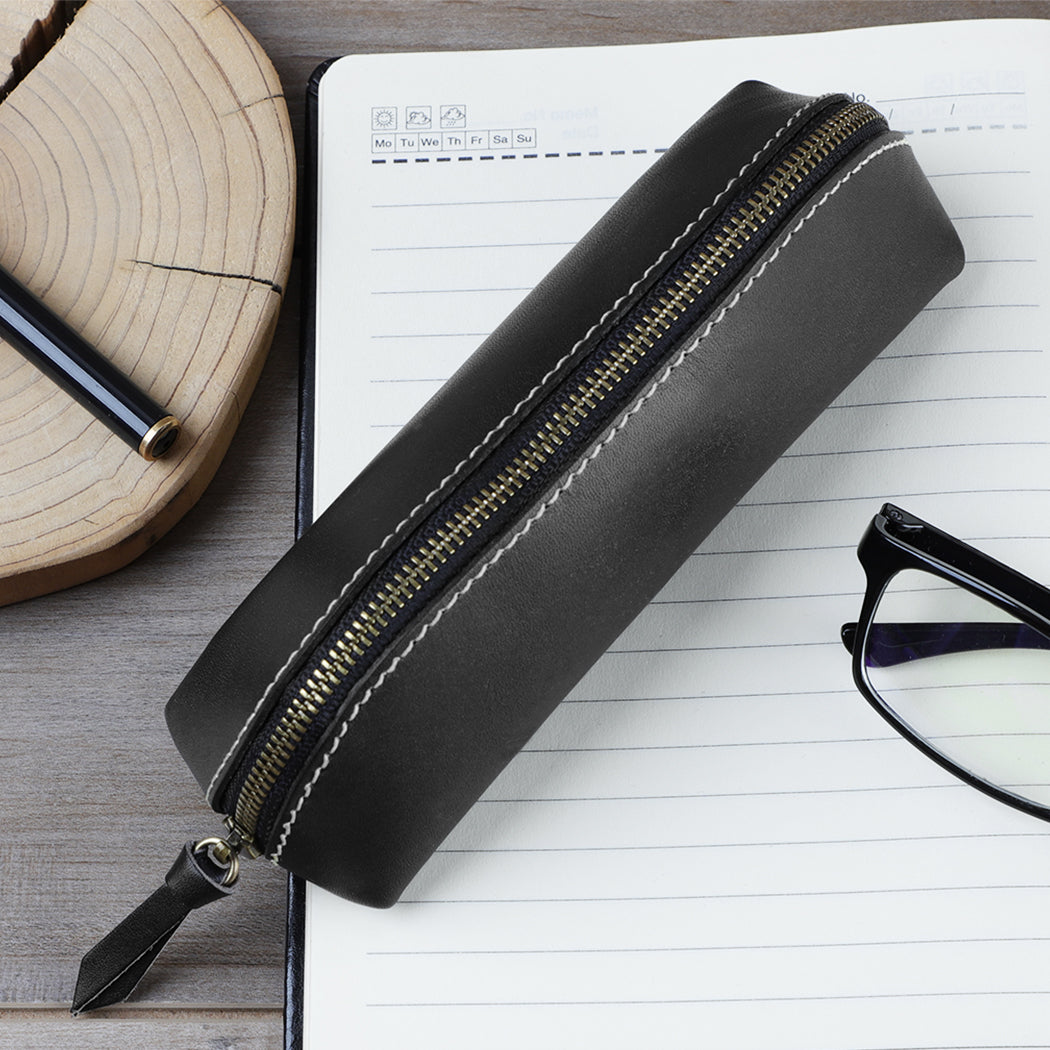 Retro Genuine Leather Glasses Sleeve Pencil Bag woyaza