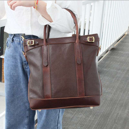 Fashionable Leather Commuting Tote woyaza