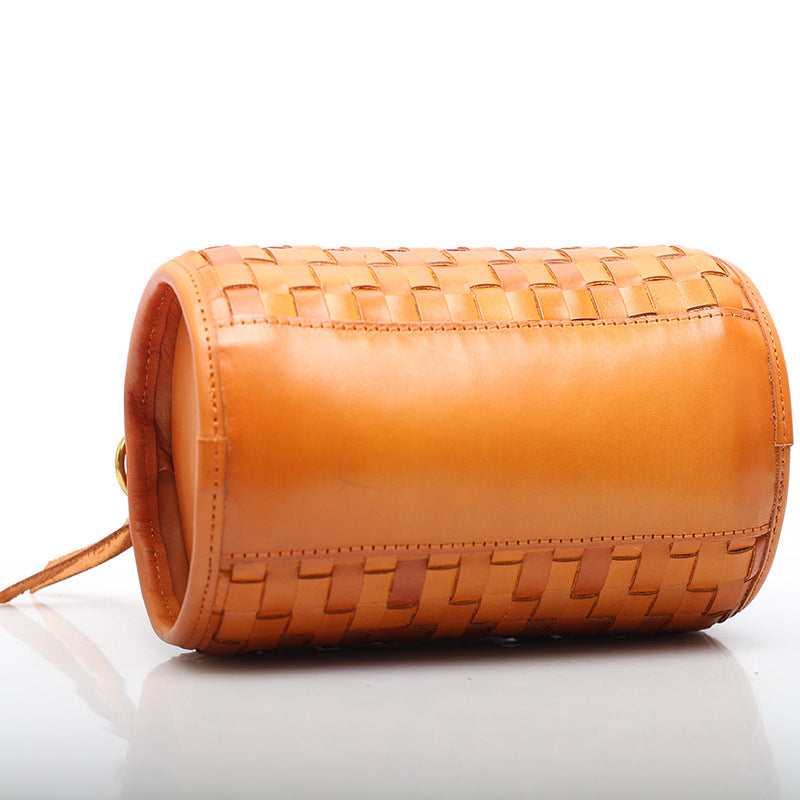 Handwoven Leather Circular Crossbody Bag Woyaza