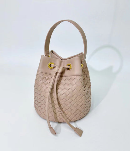 Exquisite Craftsmanship Leather Tote with Drawstring woyaza