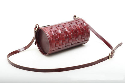 Handwoven Leather Circular Crossbody Purse for Women Woyaza