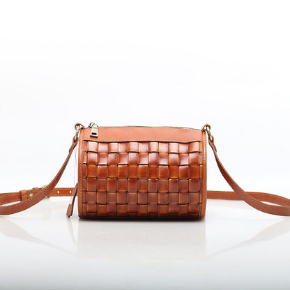 Retro Style Handmade Round Leather Crossbody Bag for Ladies Woyaza
