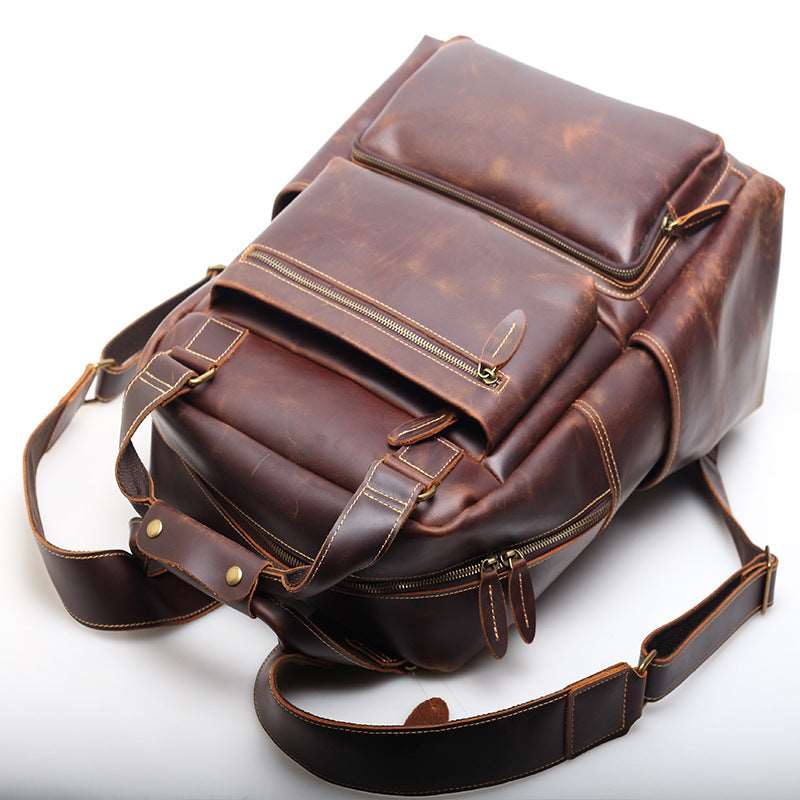 Vintage Style Genuine Leather Backpack for Men Travel Woyaza