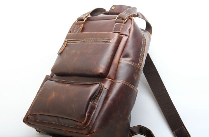 Classic Leather Backpack for Men with Spacious Compartments Woyaza