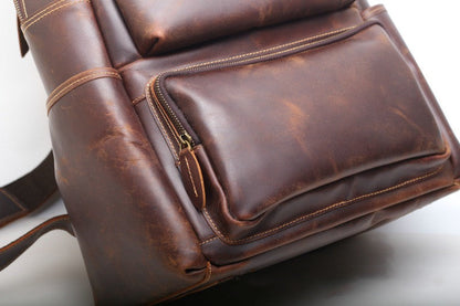 Genuine Leather Vintage School Bag with Laptop Compartment Woyaza