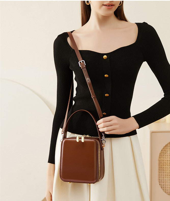 Trendy Genuine Leather Handheld Crossbody