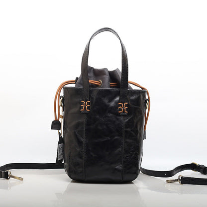 Premium Leather Drawstring Bucket Handbag Sophisticated Woyaza