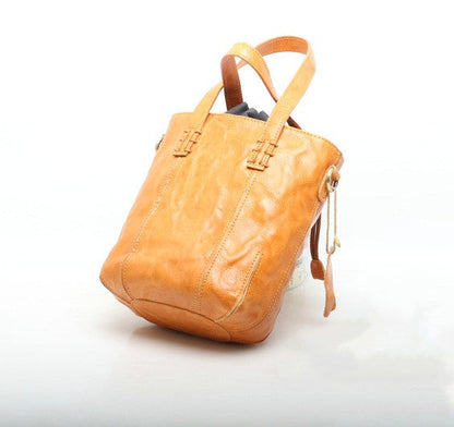 Retro Genuine Leather Drawstring Shoulder Bag Crossbody Woyaza