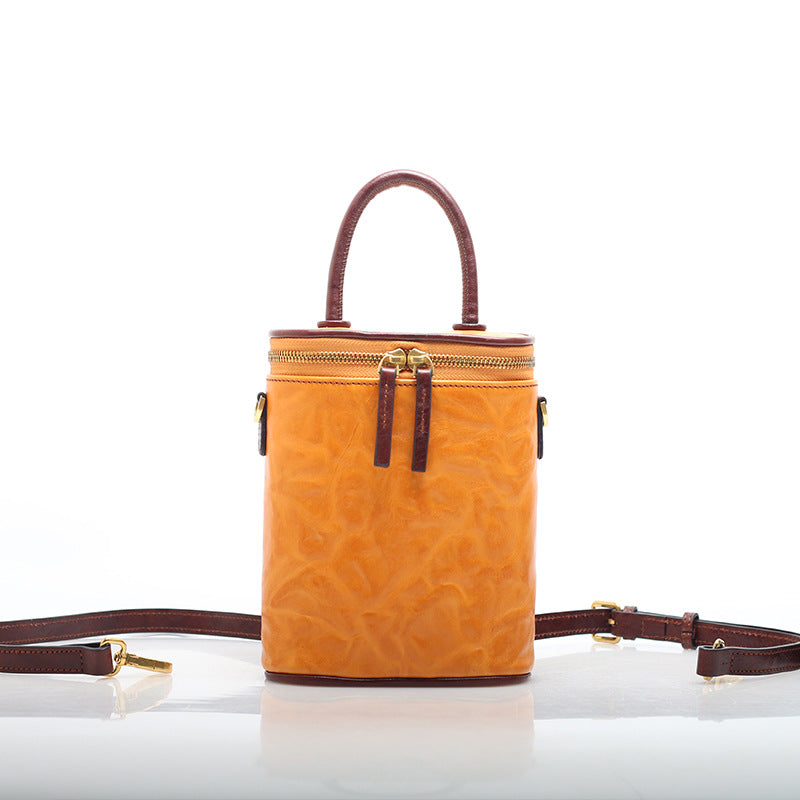 Vintage-Inspired Leather Bucket Handbag Woyaza