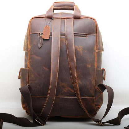 Retro Style Genuine Leather Backpack with Laptop Compartment woyaza