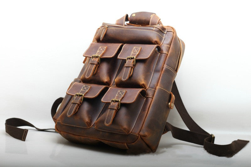Classic Leather College Backpack with Laptop Compartment woyaza