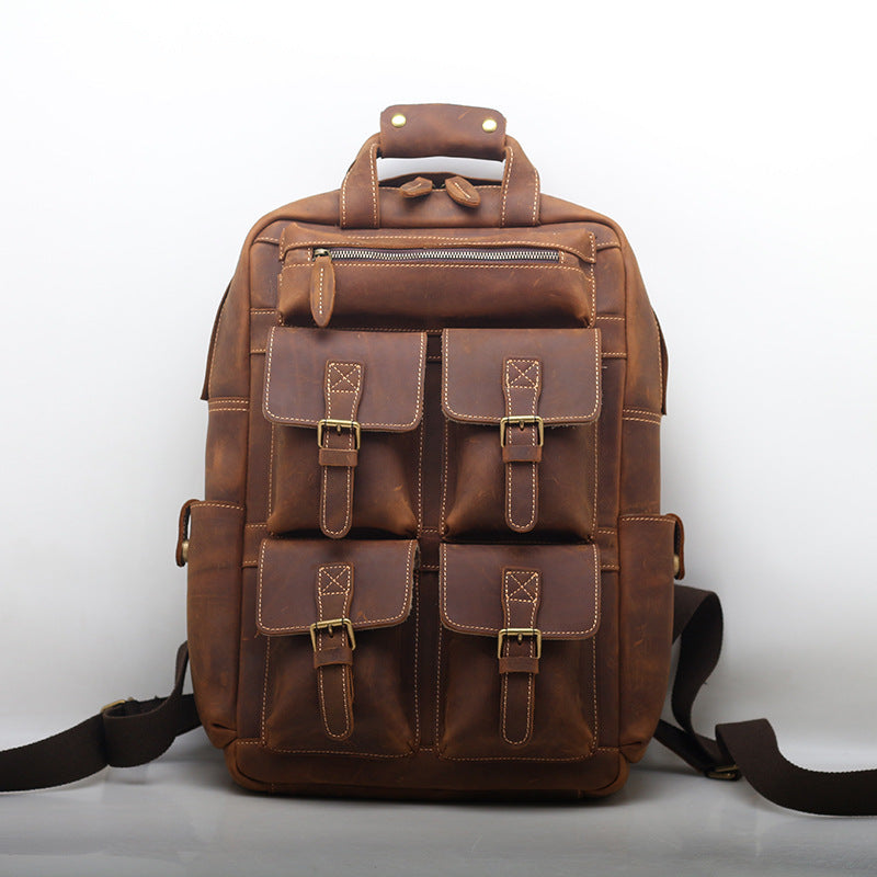 Classic Leather Bookbag with Laptop Compartment woyaza