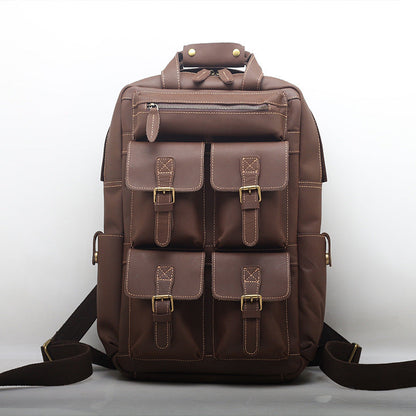 High-Quality Leather Backpack with Laptop Sleeve and Multiple Pockets woyaza