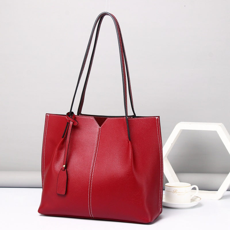 Modern Leather Tote Handbag with Soft Leather Construction woyaza
