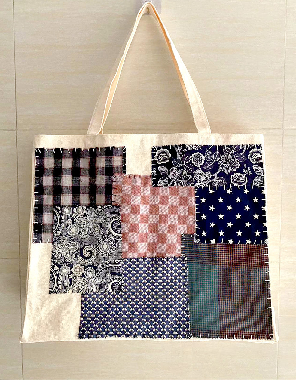 Large Capacity Handmade Fabric Tote Bag for Shopping and Travel