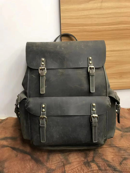 Stylish Vintage Leather Backpack Ideal for Men's Travel Woyaza