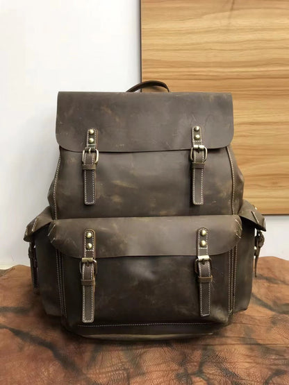 Classic Leather Backpack with Spacious Compartments for Men Woyaza
