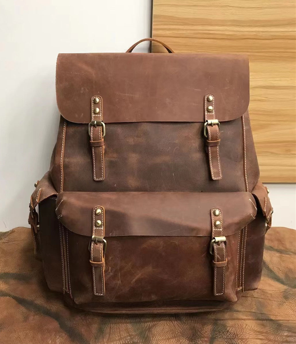 Genuine Leather Vintage Men's Backpack for Travel and Work Woyaza