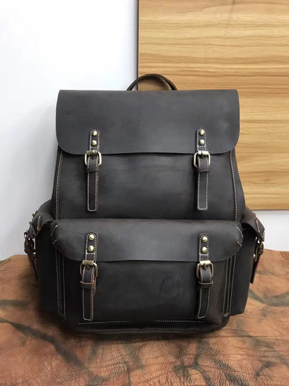 Genuine Leather Men's Backpack with Spacious Design for Travel Woyaza