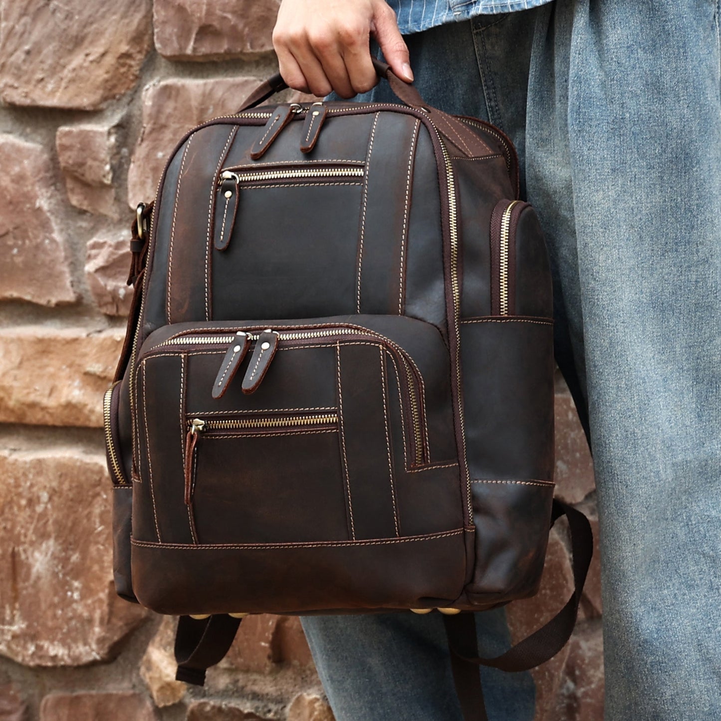Stylish Retro Leather Knapsack designed for Leisure and Travel woyaza