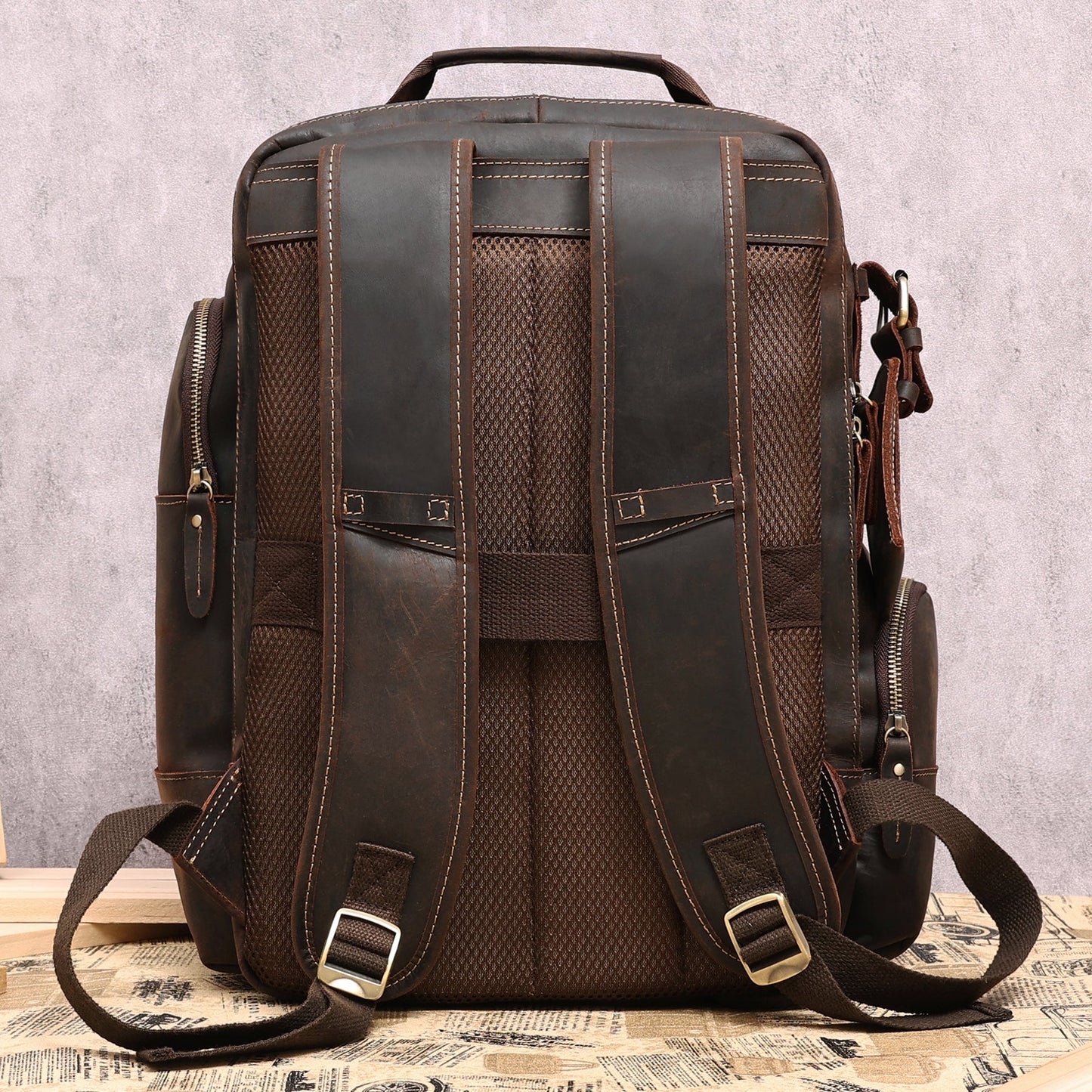 Sophisticated Genuine Leather Laptop Backpack for College and Work woyaza