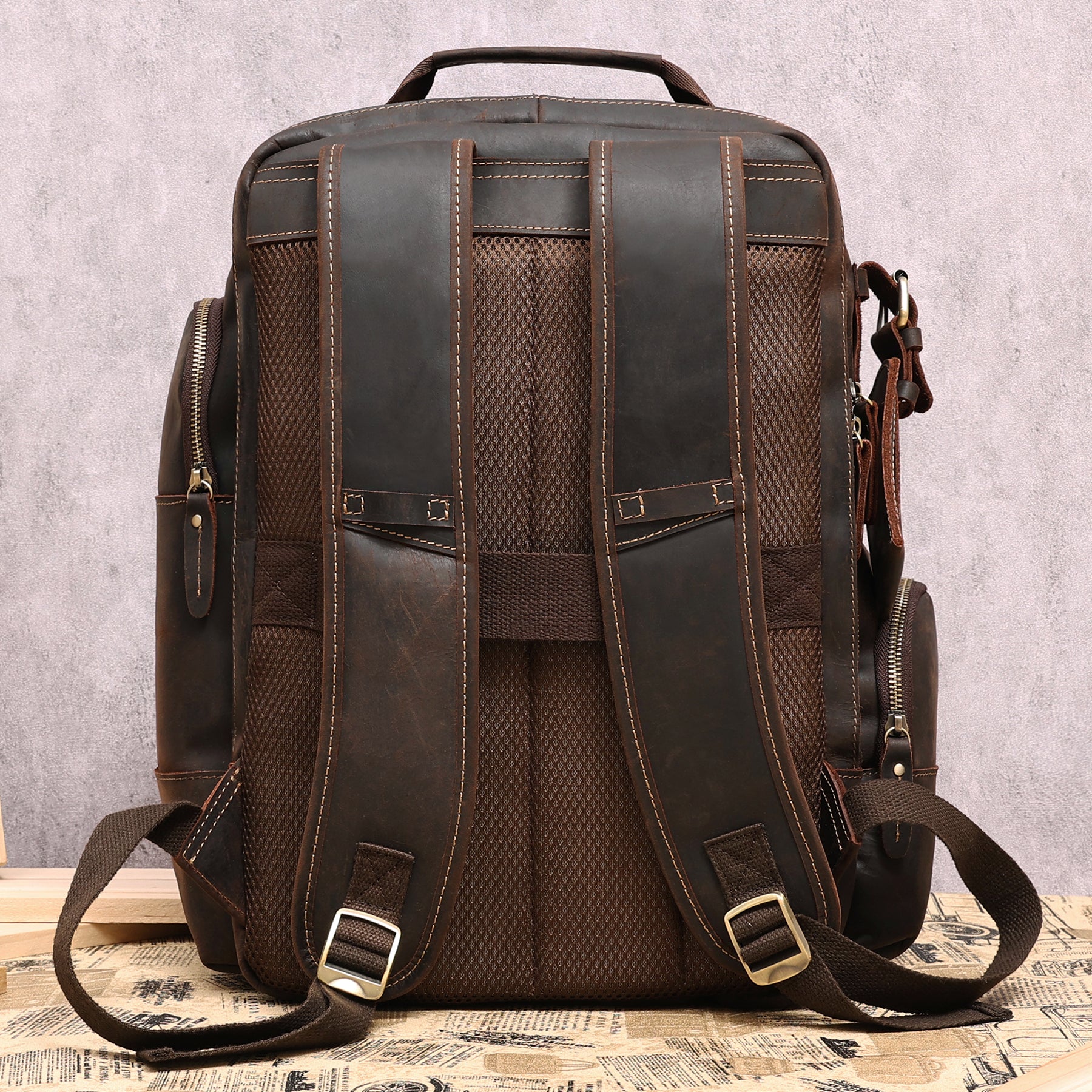 Sophisticated Genuine Leather Laptop Backpack for College and Work woyaza