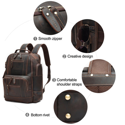 Time-honored Vintage Leather Backpack with Practical Features woyaza