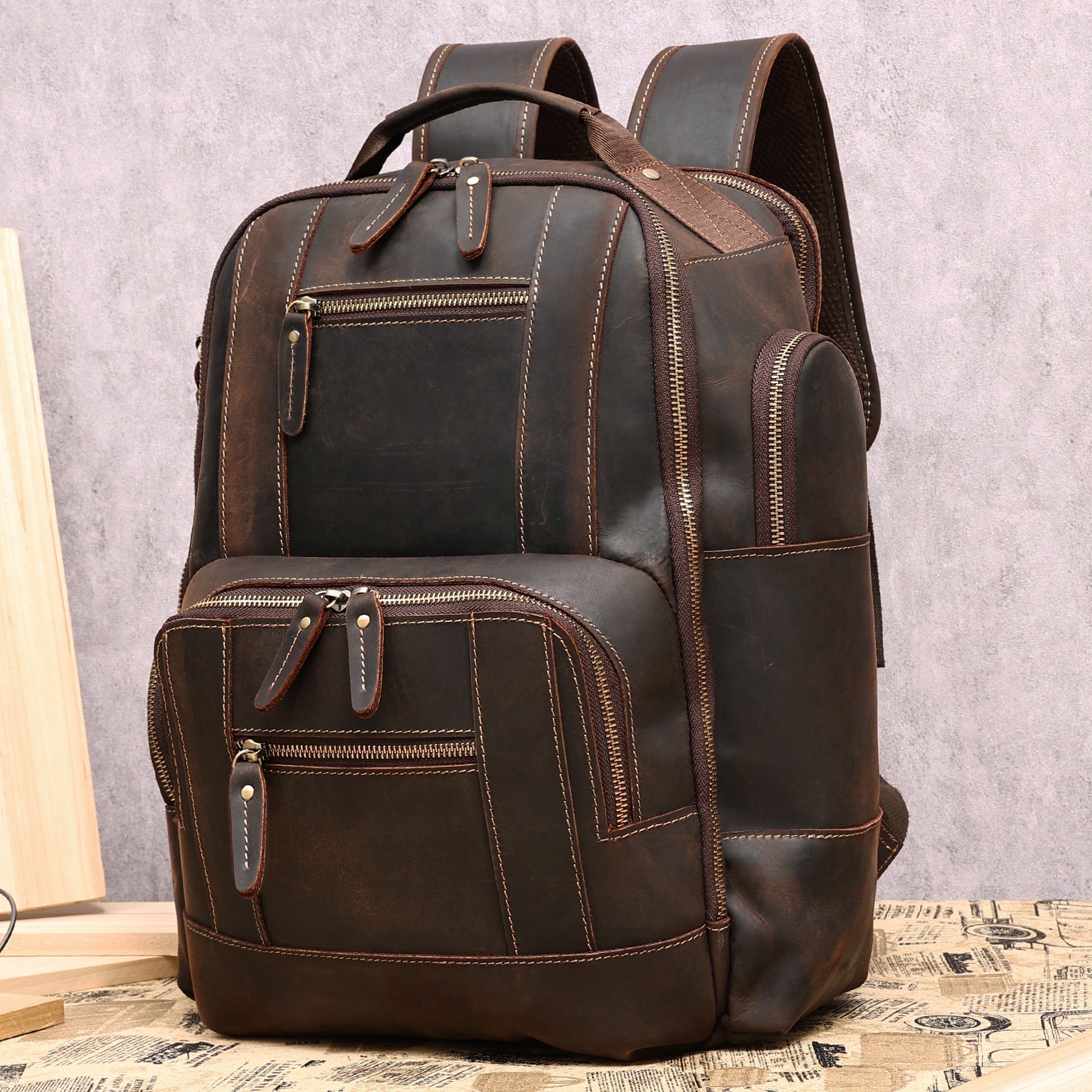Stylish Leather College Bagpack with Secure Pockets and Compartments woyaza